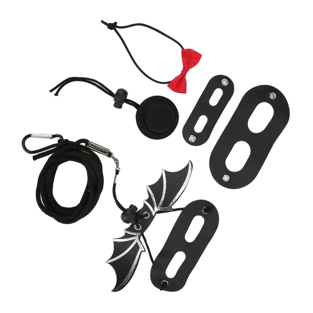 Reptile Harness and Leash Adjustable Lizard Traction Rope Hat Bowtie Set for Small Pet Animals(Black and Red Hat Set