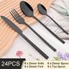 6People Black Dinnerware Tableware Set Knife Fork Tea Spoon Cutlery  Stainless Steel Flatware Western Home Kitchen Silverware