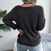 Women's Fashion Casual Solid Color Square Neck Button Cable Knit Pullover Sweater