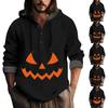 Halloween Printed Hooded Men's Oversized Drawstring Button Hoodie