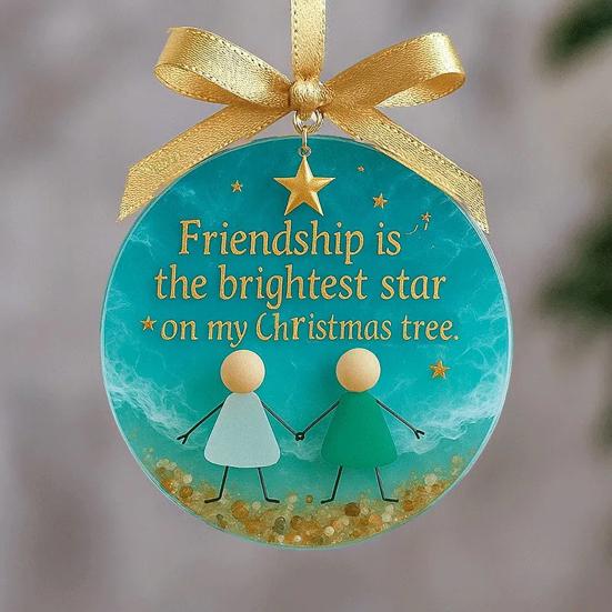 Sea Glass Friendship Ornament Handmade Sea Glass Art Friendship Keepsake Round Acrylic Christmas Tree Ornament for Xmas Party Decor