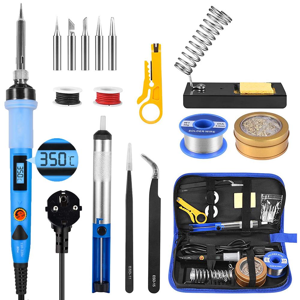 Soldering Iron Kit 80W Digital Soldering Gun Welding Pen Tool Adjustable Temperature