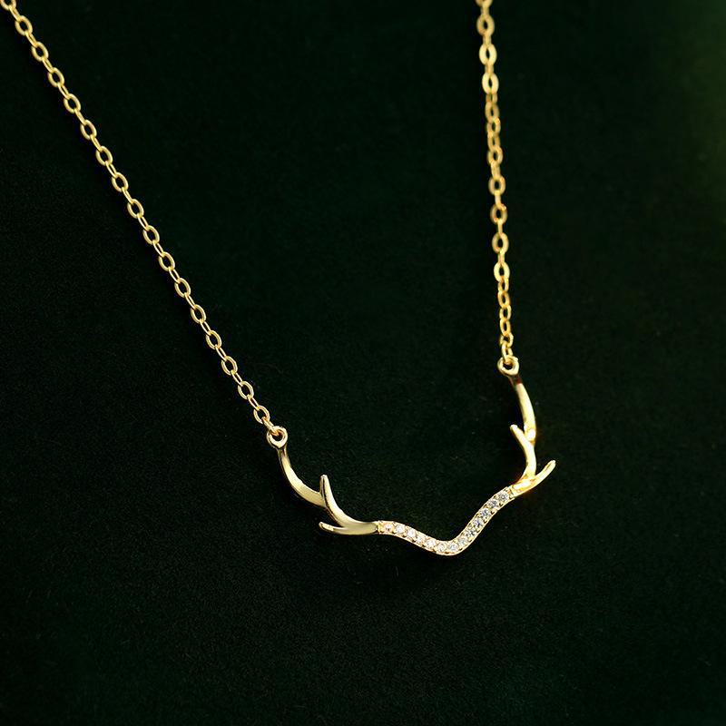 Banyan Tree S925 Silver Deer Antler Necklace with Diamond - Women's Fashion Clavicle Chain Holiday Gift