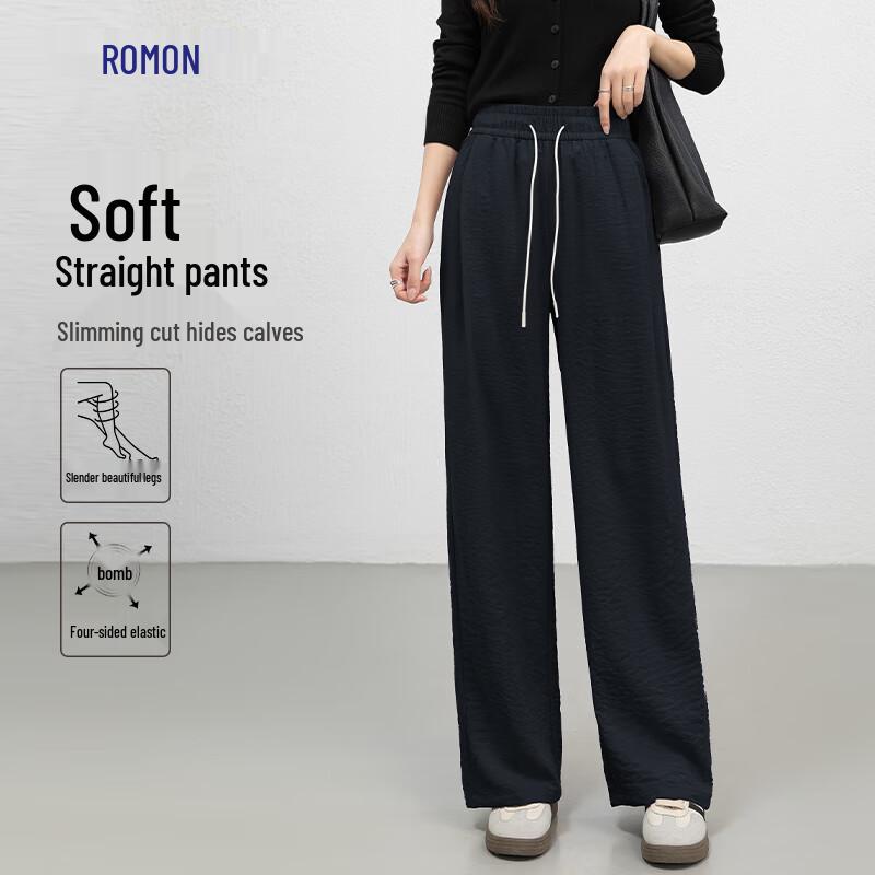 Luomeng Women's High-Waist Drapey Straight-Leg Casual Pants