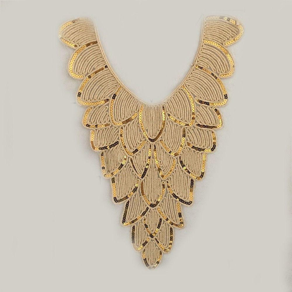 2pcs Fashion Sewing Accessories Embroidered Sequin Fabric DIY Applique Trim Lace Collar