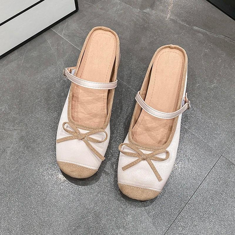 Fashion Women's Slippers Summer New Fashion High Heels Round Head Bow Bow Buckle Sandals Casual Coarse Heels Slippers Zapatos Mujer