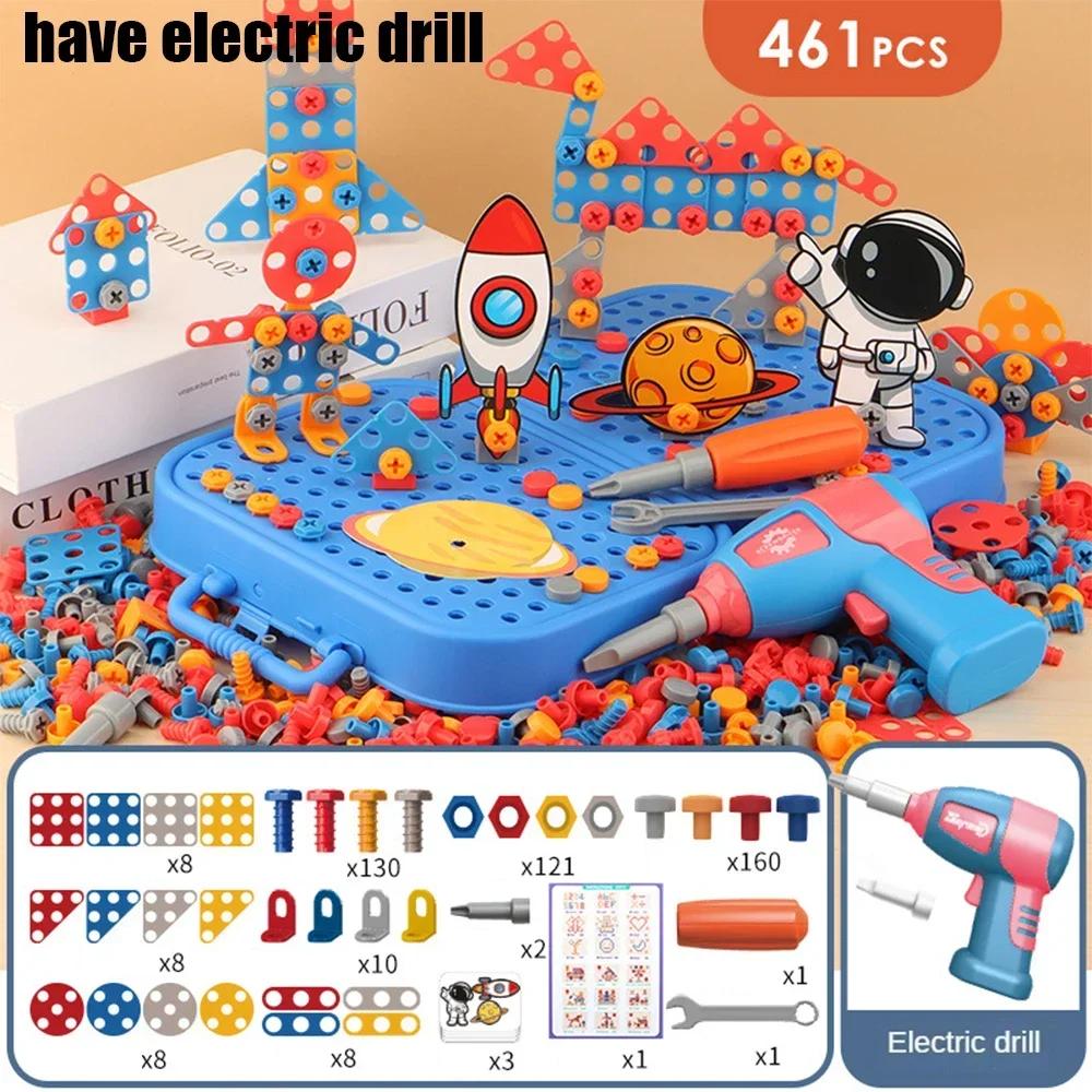 3D Puzzle Toys Pretend Play Repair Tool Box Drilling Assembly Educational Toys Children Toys Tool Set Electric Drill Screw Nut