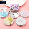 Quicksand Heart Pocket Makeup Mirror - Portable Folding Round Mirror, Small Gift for National Day