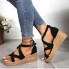 Wedges High Heel Women Summer Sandals Cross Strap Open Toe Rome Women's Shoes Casual Thick Bottom Suede Solid Sandales Femmes