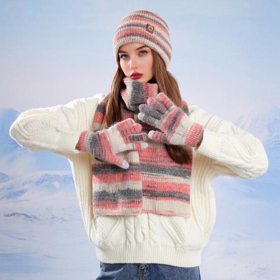 3 шт./компл. Женская зимняя шапка, шарф, перчатки, комплект, утолщенная бархатная подкладка, вязаная шапка