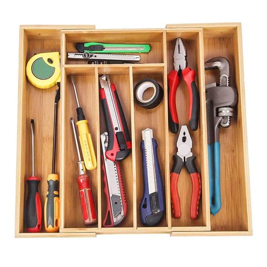 Bamboo Drawer Organizer Expandable 5-7 Compartments Adjustable Width Easy To Clean Cutlery Tray for Kitchen Utensils Jewelry Tools