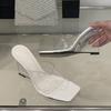 Fashion Liyke Summer Fashion Wide Square Open Toe Perspex Wedges Slipper Clear High Heels PVC Transparent Shoes Women Sandals Size 35-40