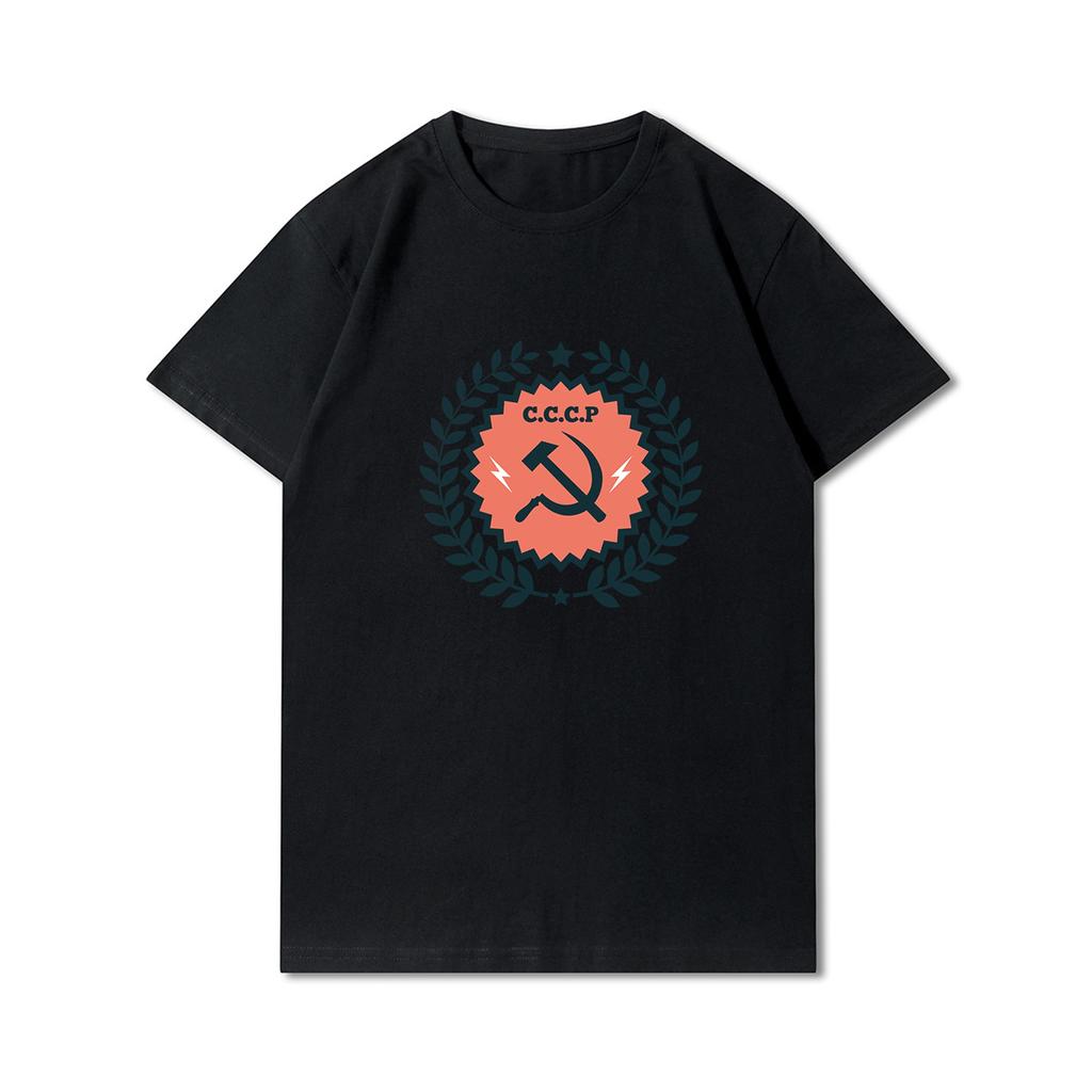 Plus Size Summer Men T Shirts Cccp Printed Casual Oversize Short Sleeves Tops 100% Cotton Outdoor Tees