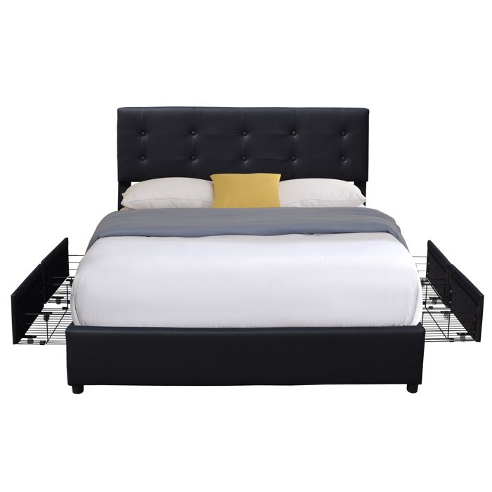 Chloe - Solid and Comfortable Bed 120x190 with Slatted Base with 4 Drawers Headboard Color BLACK Legs In 4 Cm