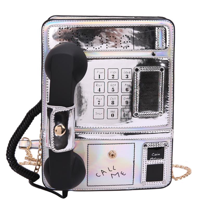 Girls Bag Personality Funny PU Bucket Telephone Chains Fashion Shoulder Bag Handbags Pures And Bags Crossbody Women Bag Korean