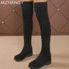 Fashion Women Wedges High Boots Mid Heels Over The Knee Knitting Shoes Woman 2025 Trend Winter Fashion Classic Sock Boots Mujer Botas