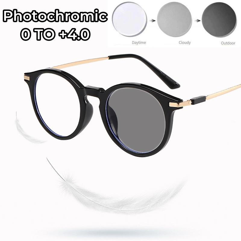 Elderly Ultra-light Anti-blue Photosensitive Gray Glasses Reading Glasses for Women Round Frame Retro Presbyopia Eyewear
