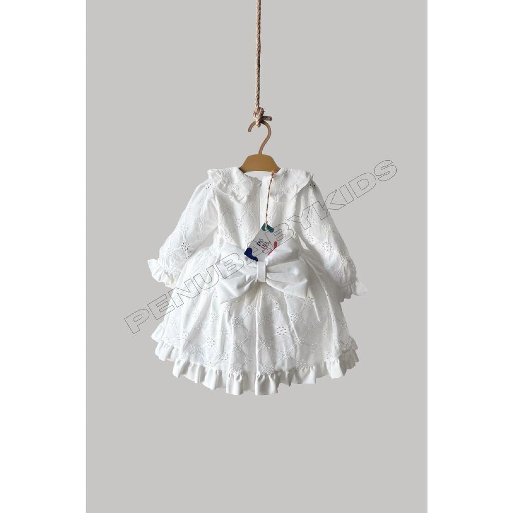 White Scalloped Baby Collar Long Sleeve Baby Girl Dress - Angel