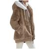 2024 Autumn/Winter Loose Plush Long Sleeve Zip Pocket Hooded Warm Coat for Women