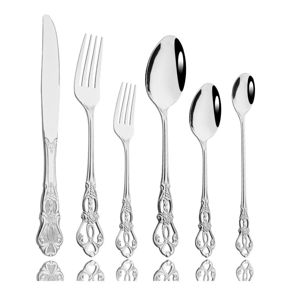 1Pcs Retro Silver Tableware Cutlery Set Silverware Stainless Steel Vintage Luxury Wedding Western Dinnerware Flatware