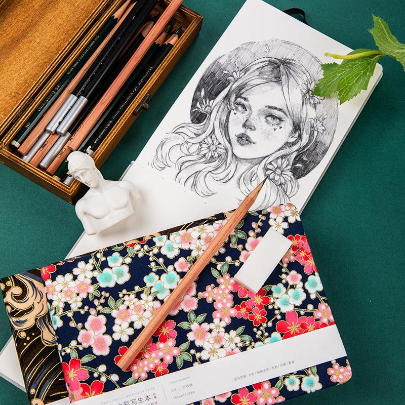 Fabric Art Hardcover Watercolor Sketch Paper Book Wood Pulp Fine Texture 32K 300g 20 Sheets Travel Outdoor Painting Pad for Gouache Acrylic Watercolor