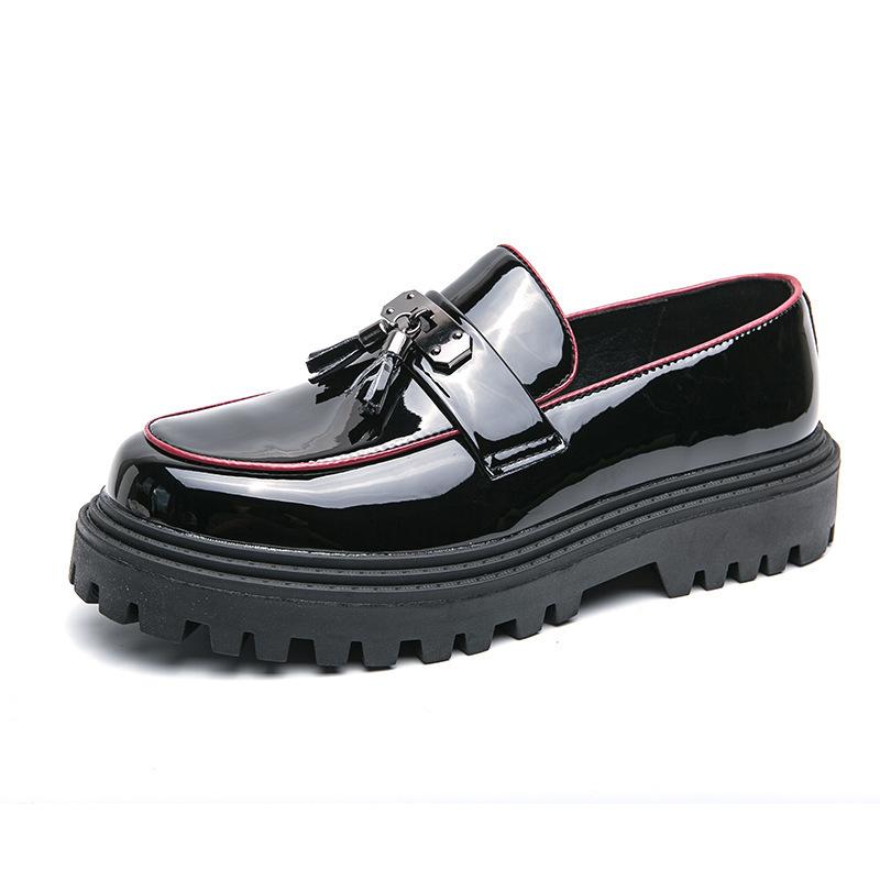New Block Business Casual Leather Shoes Men's Comfortable and Breathable Tassel One Pedal Sleeve Height Enhancing Loafers Men's