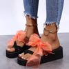 Fashion Women's Slope Heel Sandals Summer New Round Head Set Toe Butterfly Knot Thick Sole Anti-slip Wear Slippers