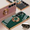 Shockproof Plating Ring Holder Silicone Case For Samsung S25 S24 S23 S22 S21 Ultra Plus FE A16 A56 A15 A55 A14 A54 A53 iPhone 16 15 14 13 12 Pro Max