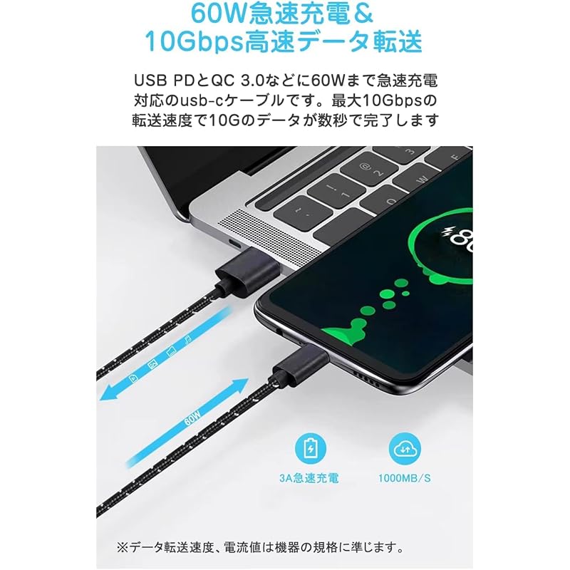 Кабель USB BESTEK Type C USB-кабель 3.1 Gen2 10 Гбит/с высокоскоростная передача данных PD (1м, высокопрочная нейлоновая оплетка/черного цвета) BTUSB31K