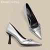 Shallow Women High Heels Shoes Leather Pointed Toe Elegant Fashion Pumps 2025 Trend Designer Dress Party Winter Chaussures Femme