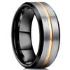 Fashion 8mm Gold Color Groove Men Stainless Steel Rings Silver Color Brushed Black Edge Rings For Men Women Wedding Band Jewelry