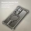 Luxury Magsafe Magnetic Metal Rimless Stand Phone Case For Samsung Galaxy S24 Ultra 24 Plus Aluminum Alloy Metal Cover For Iphone 15 14 13 12 Pro Max