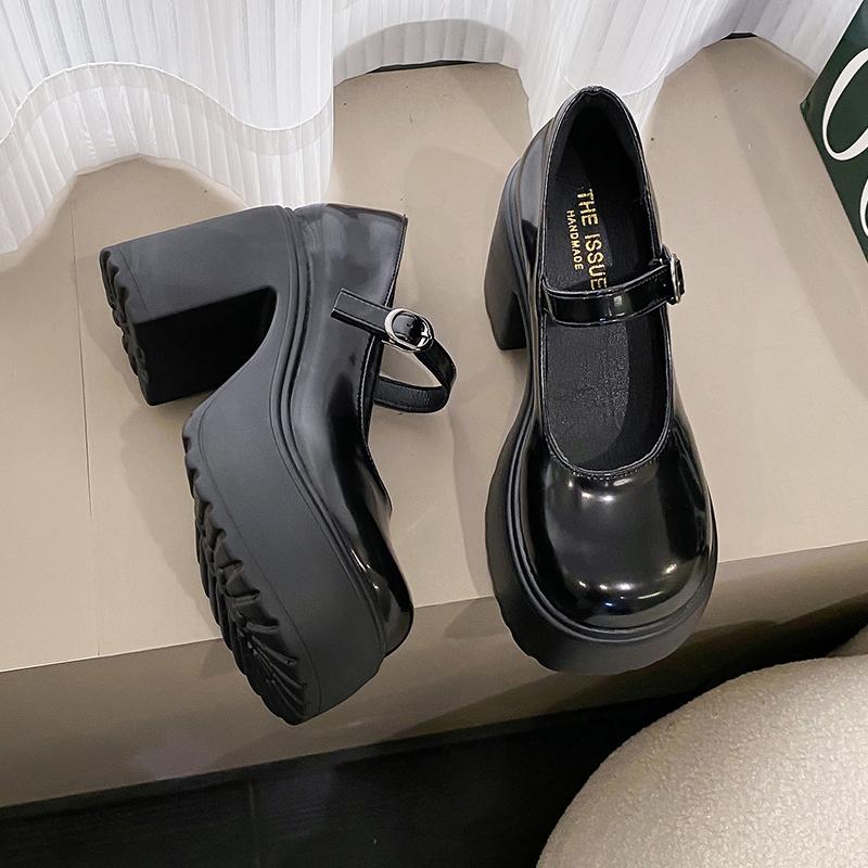 Platform High Heels Pumps Women 2025 Autumn Pu Leather Ankle Buckle Mary Jane Shoes Woman Thick Heeled White Lolita Shoes