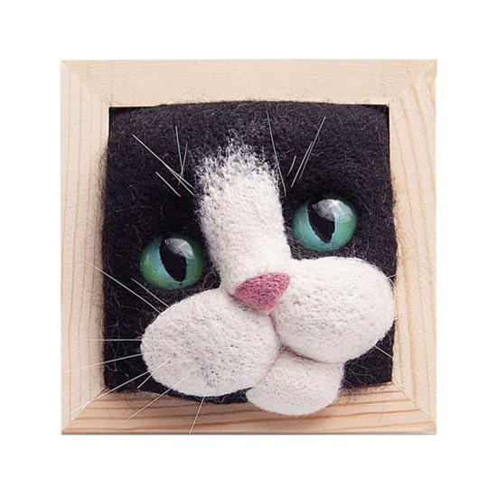 Photo Frame Ornaments with Shaping Base Wool Felt Interactive Lovely Cat Head Doll Knitting Kit Household Supplies