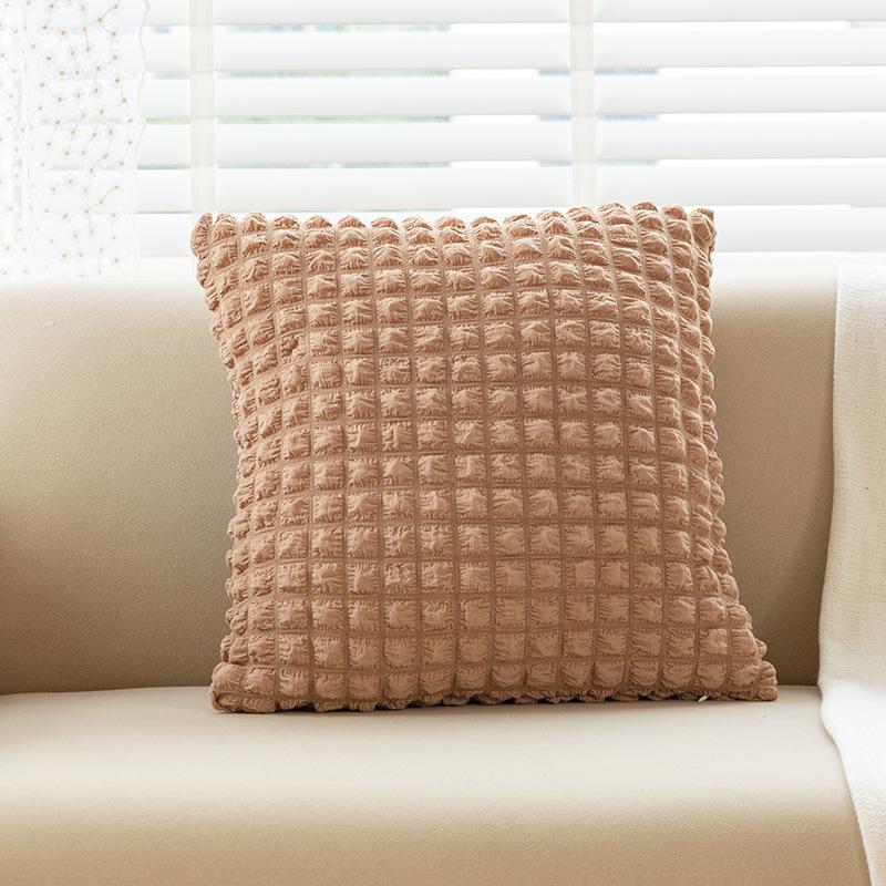 Cream Style Pillow Home Sofa Cushion Ins Simple Solid Color Elastic Puff Plaid Pillow Cover Bedside Cushion