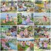 5D Diy Girl Portrait Diamond Painting Full Round Diamond Embroidery Mosaic Kit Garden Scenery Home Decoration