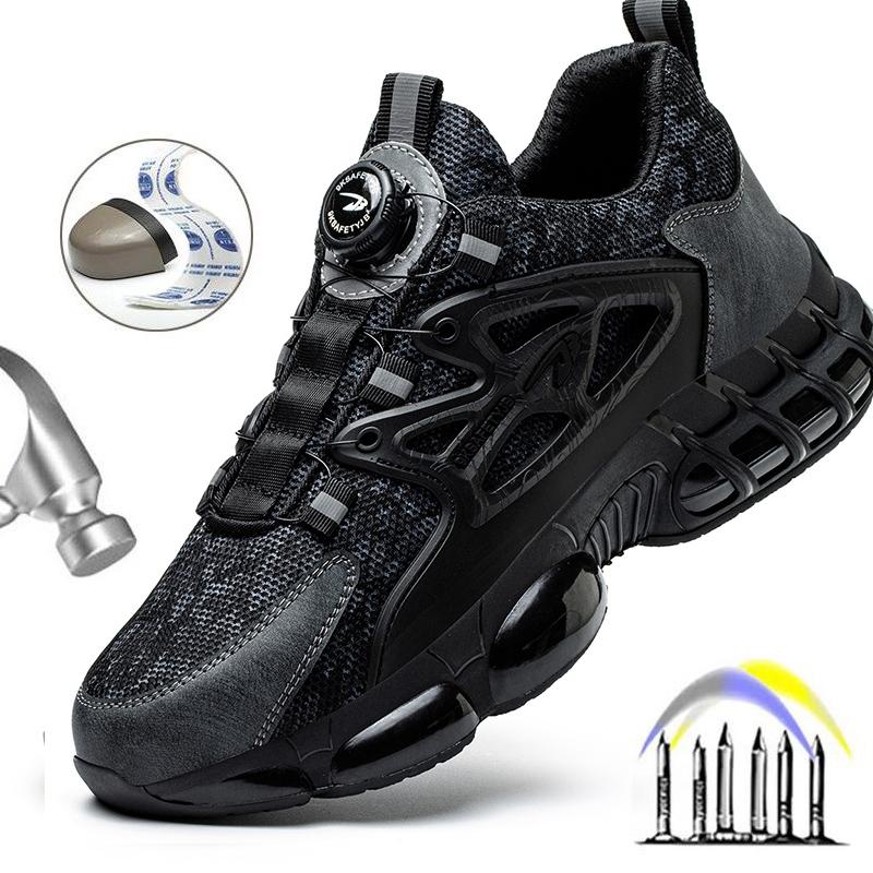 New Rotating Button Safety Boots Men Work Sneakers Anti-smash Indestructible Shoes Steel Toe Protective Boots Anti-puncture Work Safety Shoes