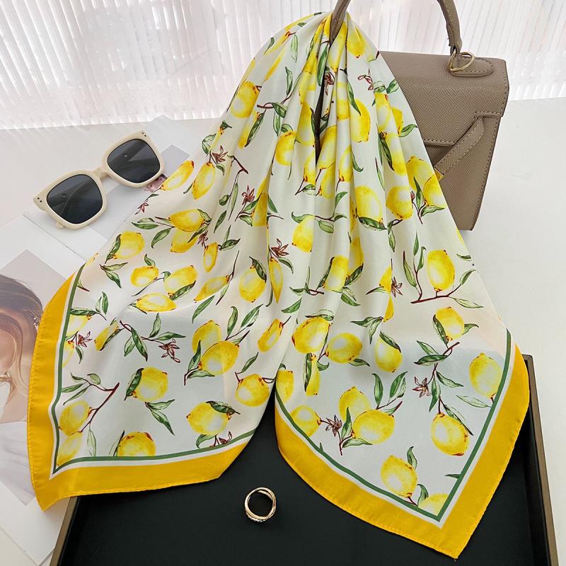 Sweet Spring Summer Flower Print Square Silk Scarf Casual Elegant Thin Breathable Scarf For Women Windproof Head Wrap Gifts