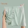 Men Boxer Underwear Elastic Waist Mid-rise Shorts Briefs Solid Color Wide Loose Fit Button Fly Ice Silk Thin Panties