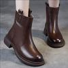 Soft Leather Shoes, Short Boots, Women's New Low-heeled Leather Boots, Retro Back Zipper Boots, Women's Shoes