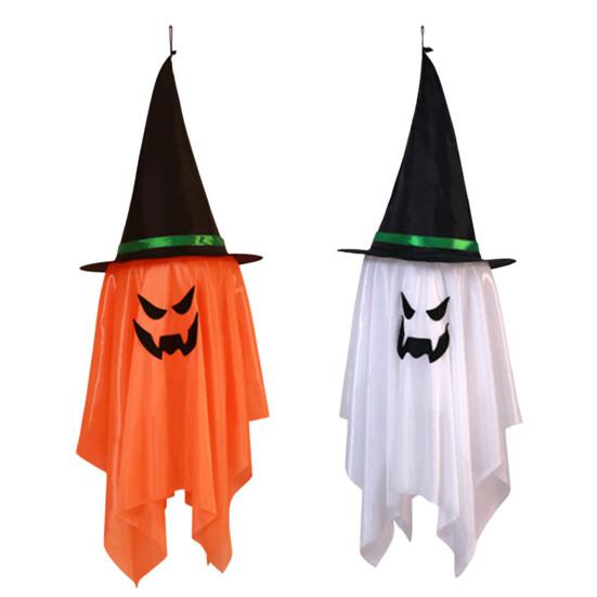 2 Packs Halloween Ghost Lights Outdoor Spooky Hanging Witch Hat Ghost Battery Operated Halloween Lamp for Yard Porch