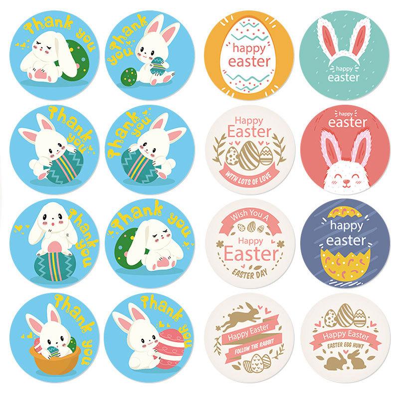 Easter Stickers Rabbit Egg Shaped Stickers 500 Round Copperplate Paper Roll Labels