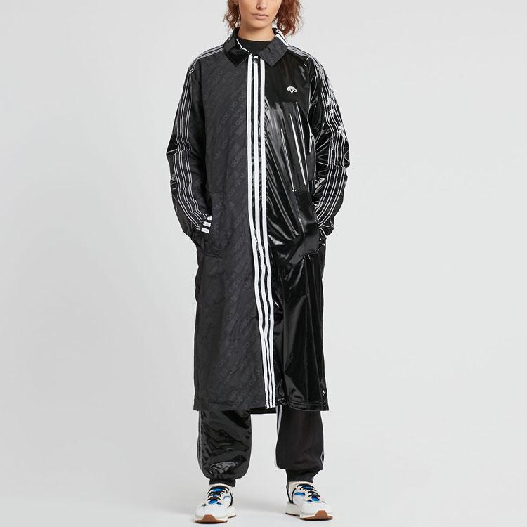 Adidas Originals Striped Collar Long Sleeve Coat Unisex Coats Black BP6685