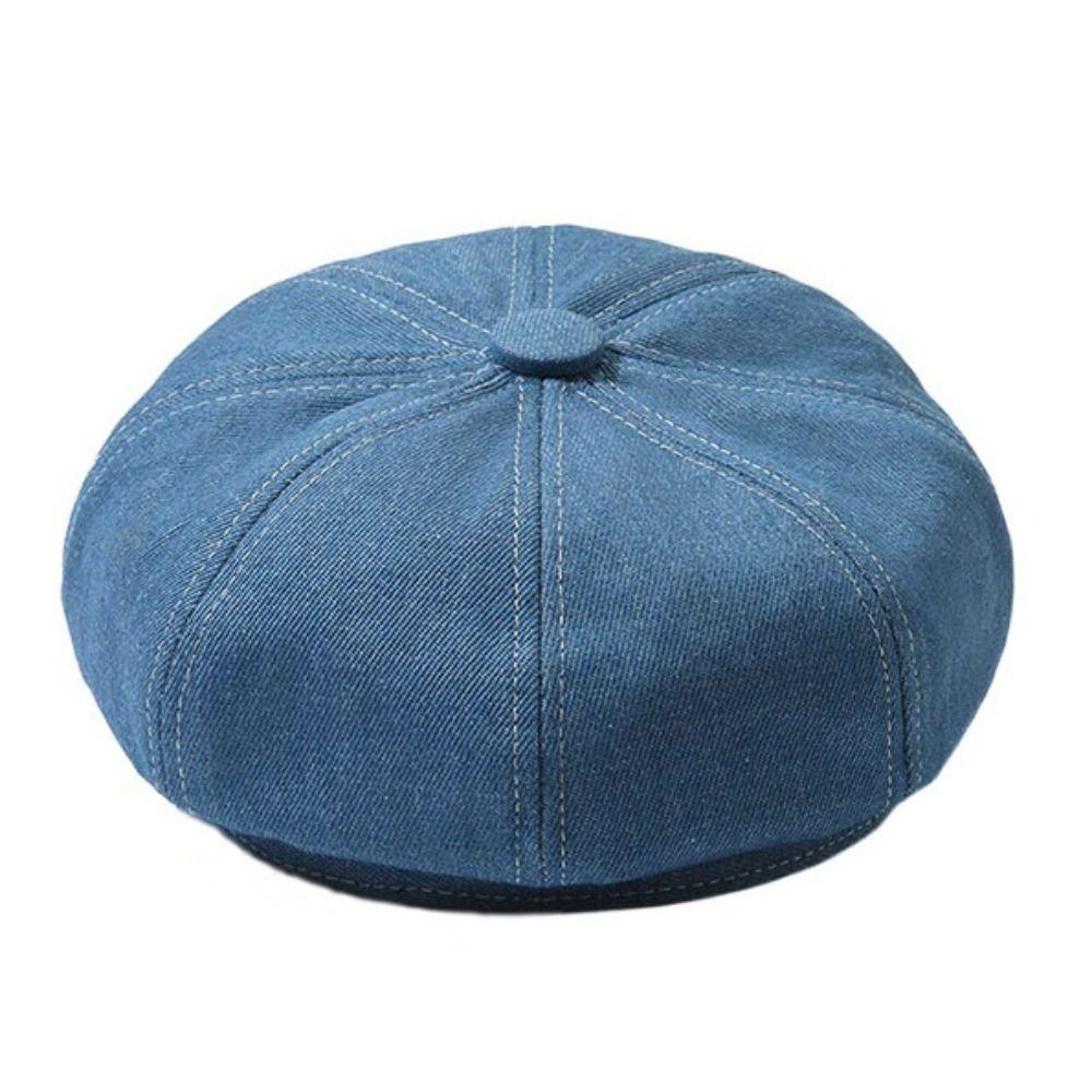 Vintage Octagonal Caps Back Closed Newsboy Cap Fashion Women Denim Beret  Unisex