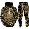 Golden Lion 3D Printed Hoodie Pants Suit Men's Casual Graphic Streetwear Pullover Sweatshirt Outfits Set Hip Hop Cool Tracksuits