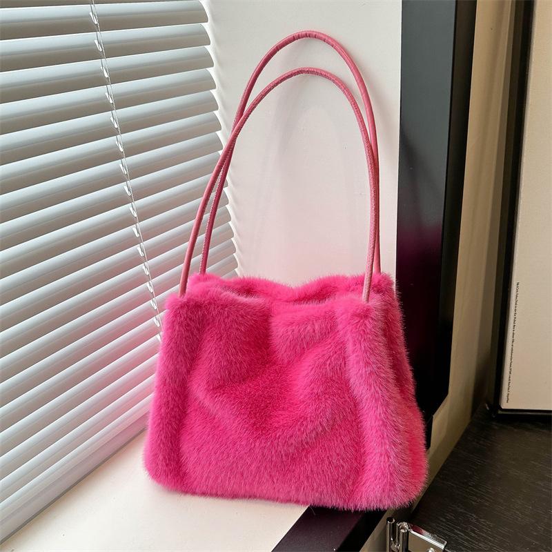 Women Fluffy Shoulder Bag Top-handle Bag New Fashion Female Autumn Winter Handbag Soft Plush Versatile Shopping Tote