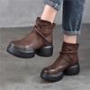 Genuine Leather Retro Thick Soled Short Boots Versatile Round Toe Women's Platform Boots
