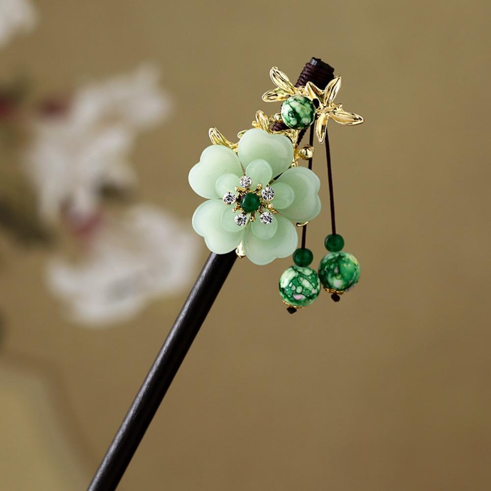 Handmade Flower Hair Sticks Chinese Style Party Hair Bun Decorative Wooden Hairpin for Women Girls