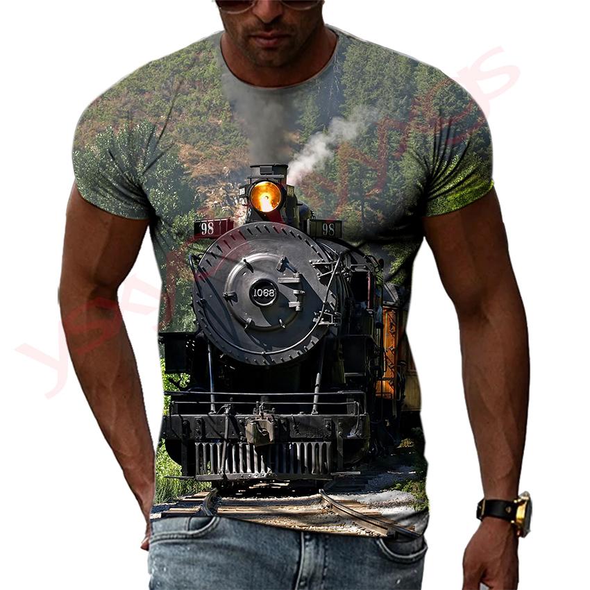 Retro Steam Locomotive The Starting Point Of The Industrial Revolution Hip Hop Men T-shirts 3D Print Round Neck Tee Short Sleeve