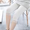 Women Yoga Pants Lace Trim Solid Color High Waisted Cropped Pants Elastic Breathable Leggings Sports Fitness Gym Leggings